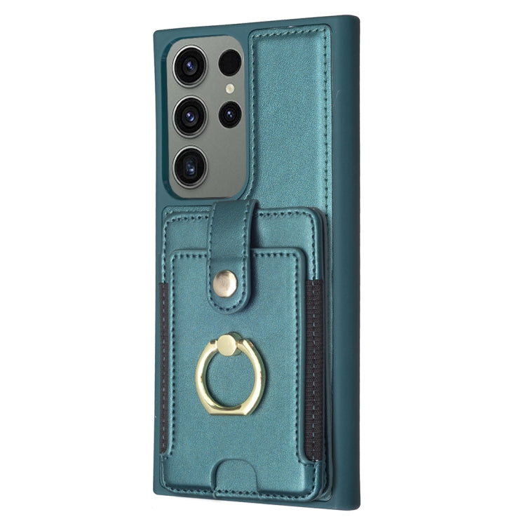 Para Samsung Galaxy S23 Ultra 5G BF27 Anillo de metal Tarjeta Bolsa Titular Caja del teléfono (Verde)