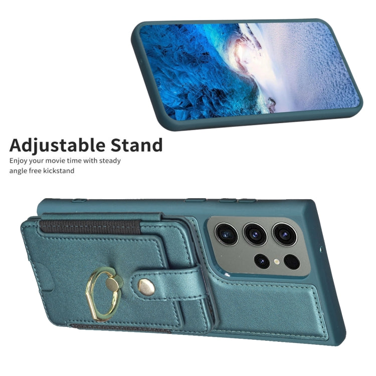 Para Samsung Galaxy S23 Ultra 5G BF27 Anillo de metal Tarjeta Bolsa Titular Caja del teléfono (Verde)