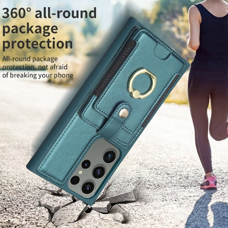 Para Samsung Galaxy S23 Ultra 5G BF27 Anillo de metal Tarjeta Bolsa Titular Caja del teléfono (Verde)
