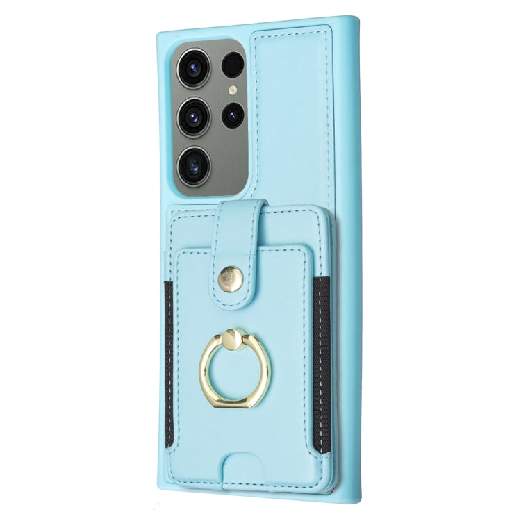 Para Samsung Galaxy S23 Ultra 5G BF27 Anillo de metal Tarjeta Bolsa Titular Caja del teléfono (Azul)