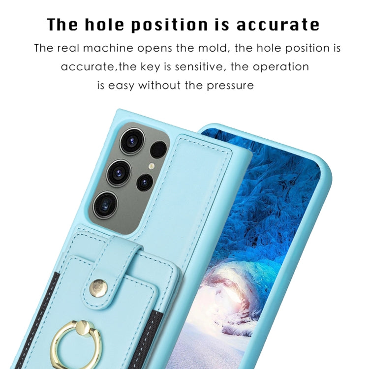Para Samsung Galaxy S23 Ultra 5G BF27 Anillo de metal Tarjeta Bolsa Titular Caja del teléfono (Azul)