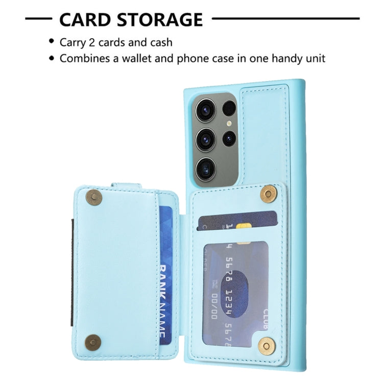 Para Samsung Galaxy S23 Ultra 5G BF27 Anillo de metal Tarjeta Bolsa Titular Caja del teléfono (Azul)