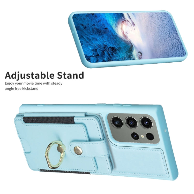 Para Samsung Galaxy S23 Ultra 5G BF27 Anillo de metal Tarjeta Bolsa Titular Caja del teléfono (Azul)