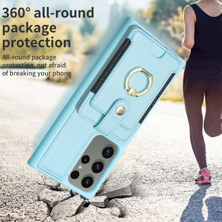 Para Samsung Galaxy S23 Ultra 5G BF27 Anillo de metal Tarjeta Bolsa Titular Caja del teléfono (Azul)