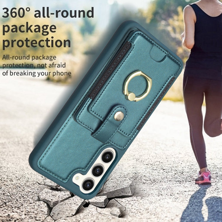 Para Samsung Galaxy S23+ 5G BF27 Anillo de metal Tarjeta Bolsa Titular Caja del teléfono (Verde)