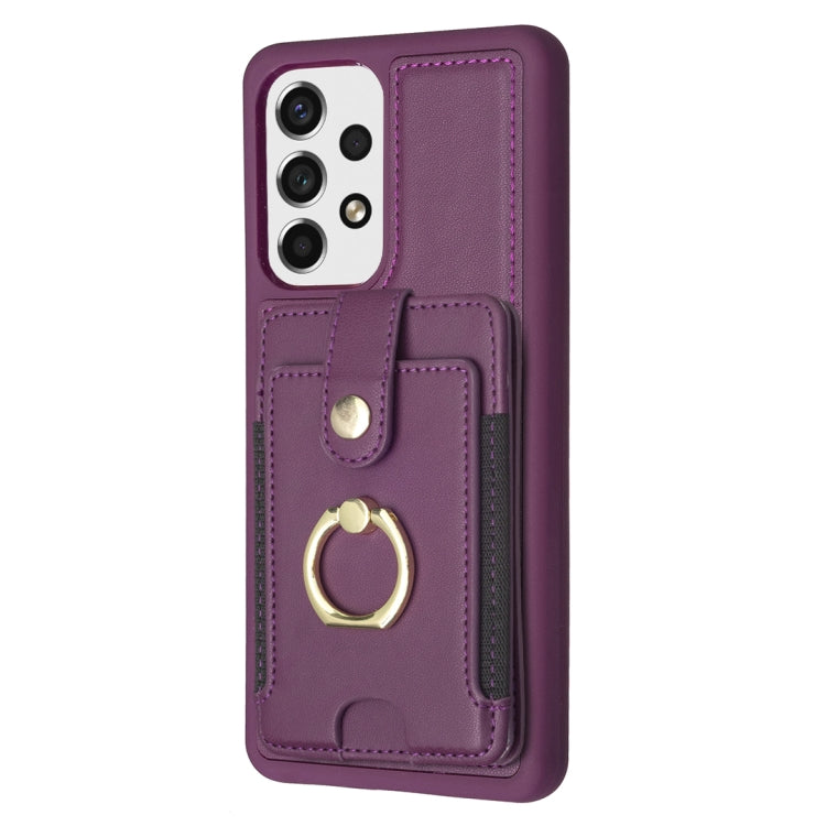 Para Samsung Galaxy A53 BF27 Metal Ring Card Bag Holder Funda para teléfono (morado oscuro)
