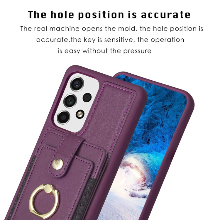 Para Samsung Galaxy A53 BF27 Metal Ring Card Bag Holder Funda para teléfono (morado oscuro)