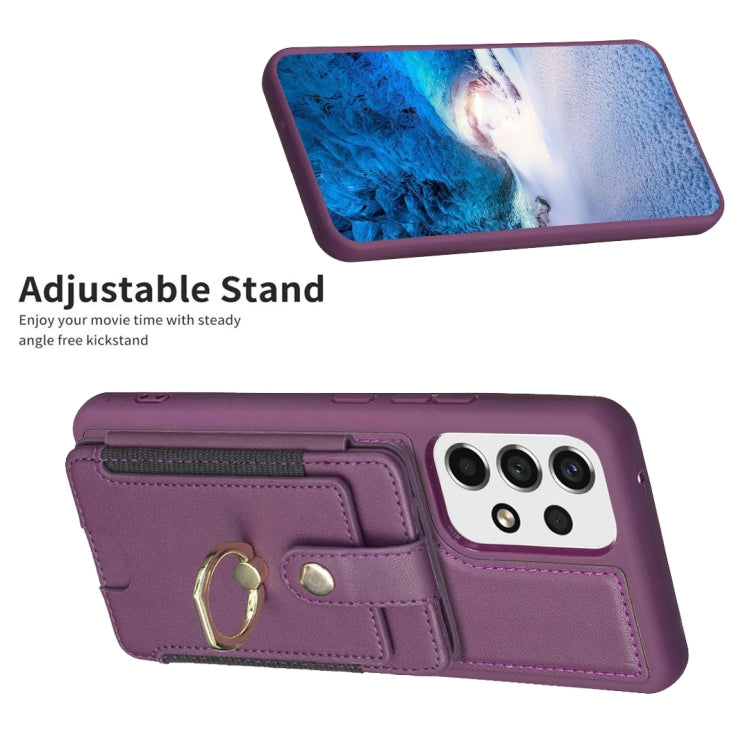 Para Samsung Galaxy A53 BF27 Metal Ring Card Bag Holder Funda para teléfono (morado oscuro)