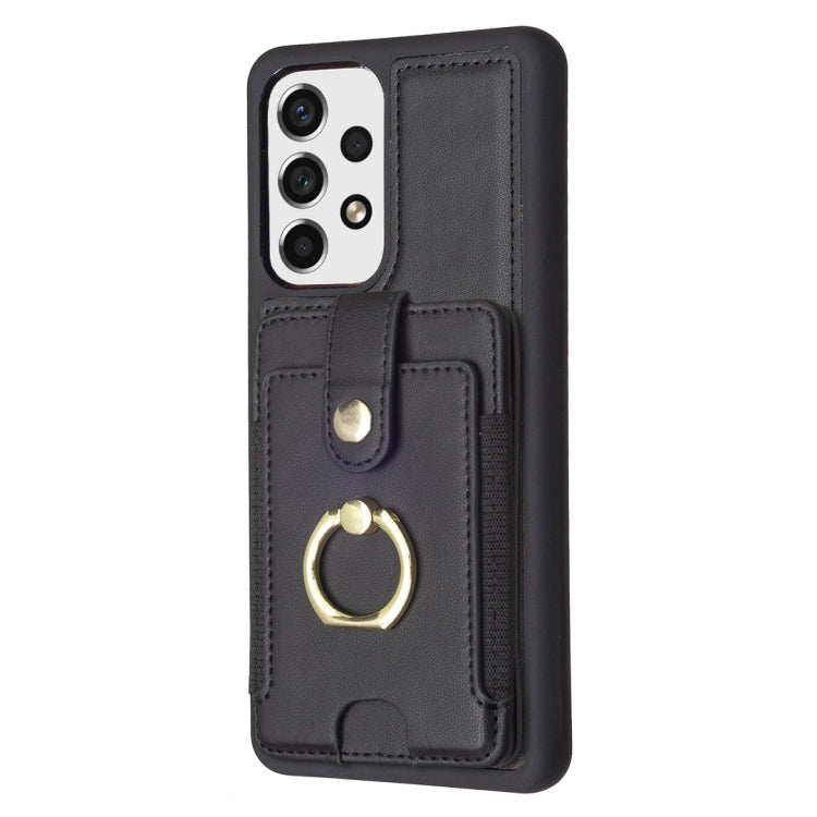 Para Samsung Galaxy A53 BF27 Metal Ring Card Bag Holder Phone Case (Negro)