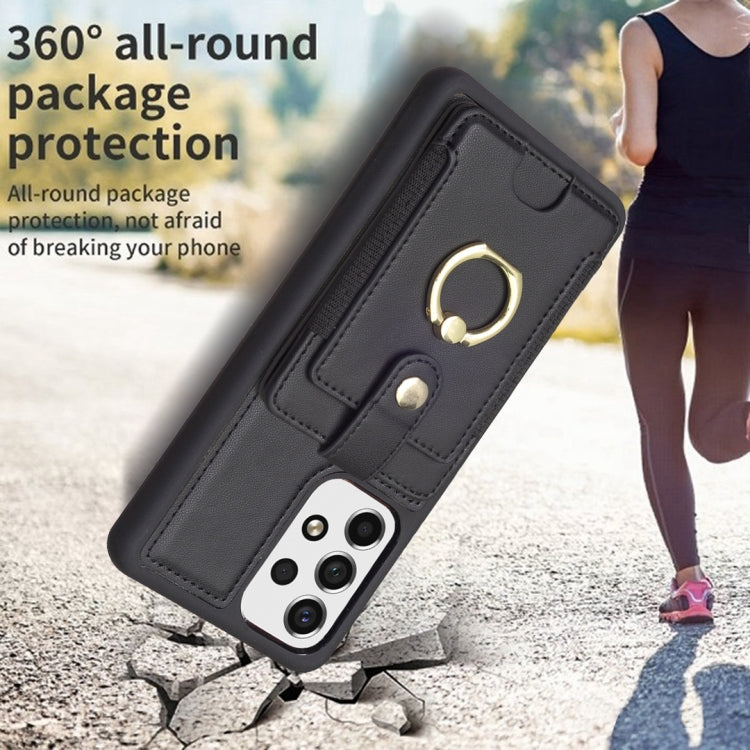 Para Samsung Galaxy A53 BF27 Metal Ring Card Bag Holder Phone Case (Negro)