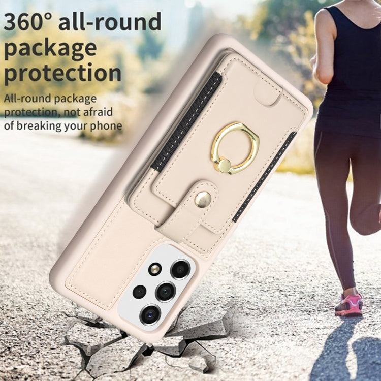 Para Samsung Galaxy A53 BF27 Metal Ring Card Bag Holder Phone Case (Beige)