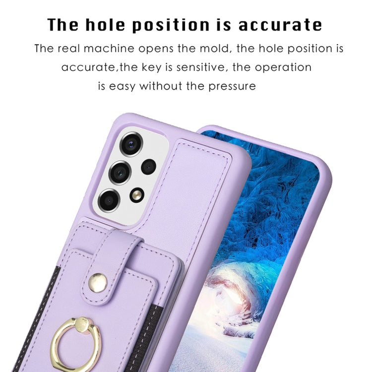 Para Samsung Galaxy A53 BF27 Metal Ring Card Bag Holder Phone Case (Púrpura)