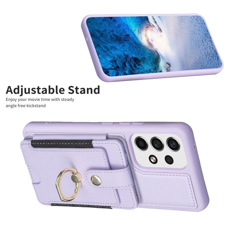 Para Samsung Galaxy A53 BF27 Metal Ring Card Bag Holder Phone Case (Púrpura)