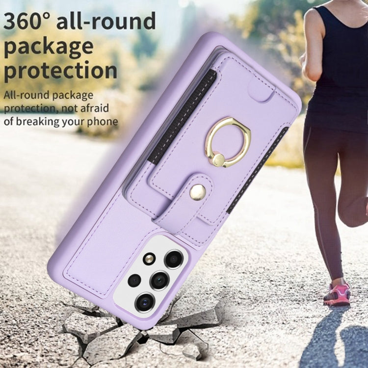 Para Samsung Galaxy A53 BF27 Metal Ring Card Bag Holder Phone Case (Púrpura)