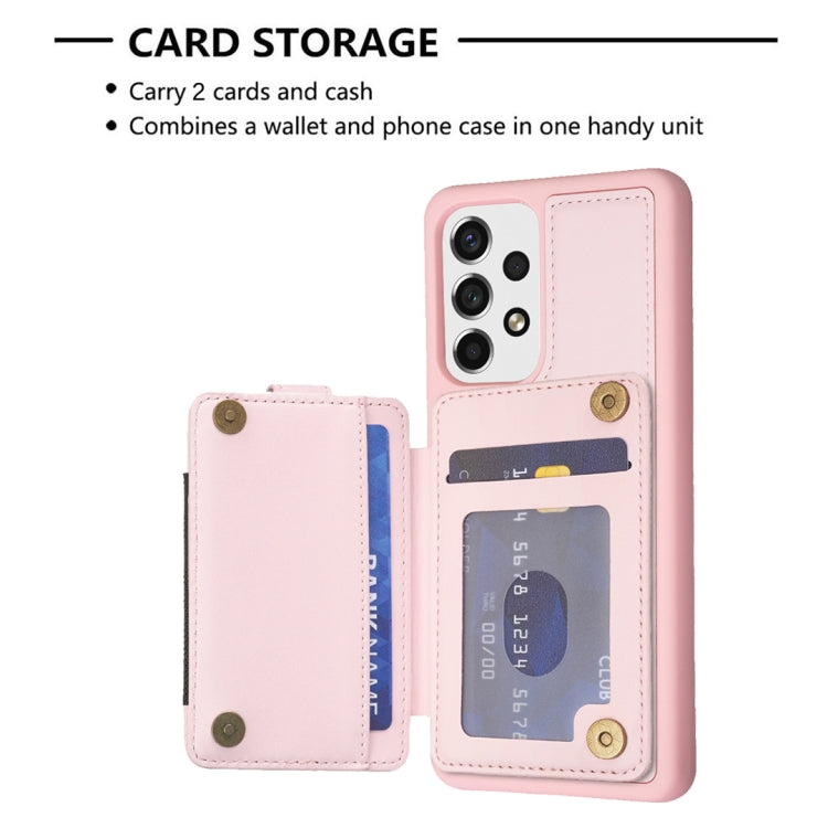 Para Samsung Galaxy A53 BF27 Metal Ring Card Bag Holder Funda para teléfono (rosa)