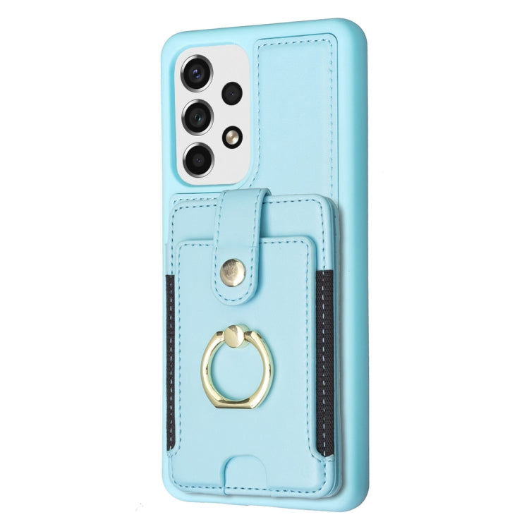 Para Samsung Galaxy A53 BF27 Metal Ring Card Bag Holder Phone Case (Azul)