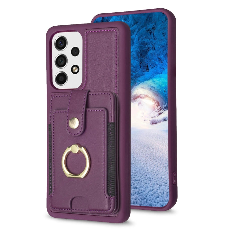Para Samsung Galaxy A13 5G / 4G BF27 Estuche para teléfono con soporte para tarjeta de anillo de metal (púrpura oscuro)