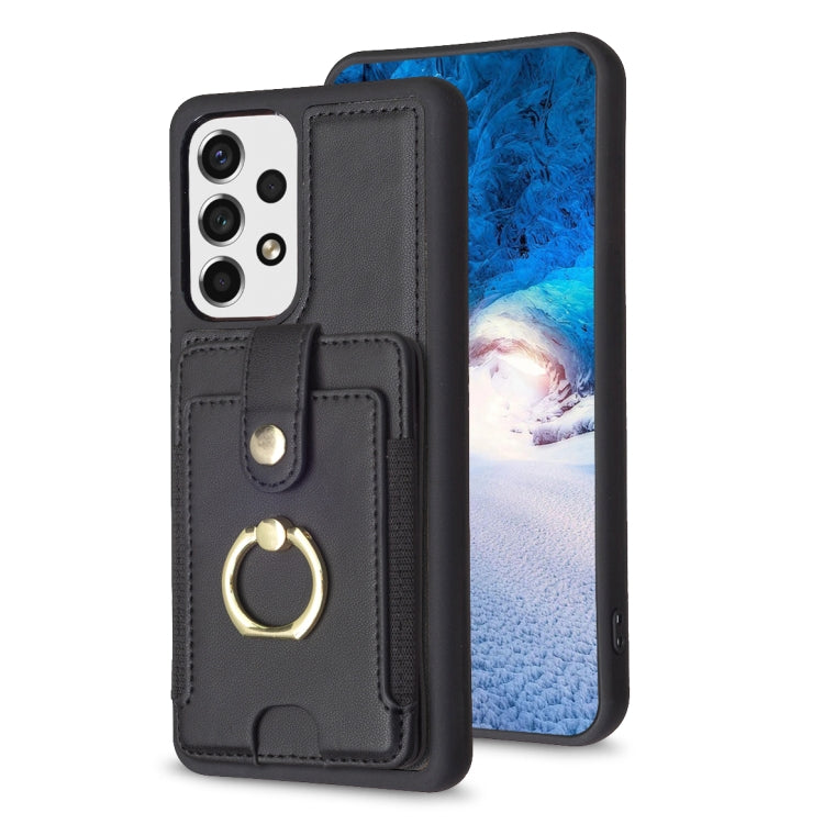 Para Samsung Galaxy A13 5G / 4G BF27 Anillo de metal Tarjeta Bolsa Titular Caja del teléfono (Negro)