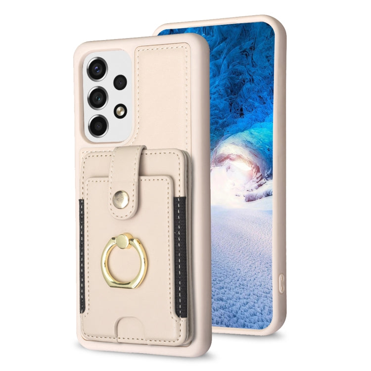Para Samsung Galaxy A13 5G / 4G BF27 Caja de teléfono con soporte para tarjeta de anillo de metal (Beige)