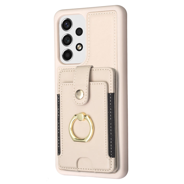 Para Samsung Galaxy A13 5G / 4G BF27 Caja de teléfono con soporte para tarjeta de anillo de metal (Beige)