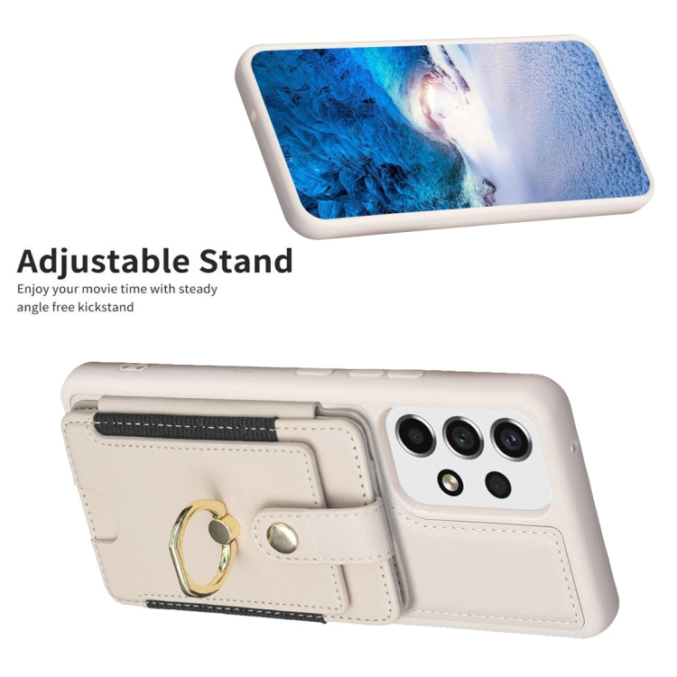 Para Samsung Galaxy A13 5G / 4G BF27 Caja de teléfono con soporte para tarjeta de anillo de metal (Beige)