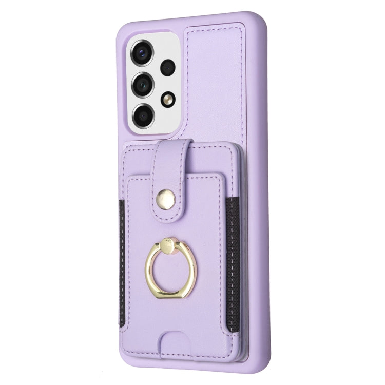 Para Samsung Galaxy A13 5G / 4G BF27 Anillo de metal Bolsa de tarjeta Titular de la caja del teléfono (Púrpura)