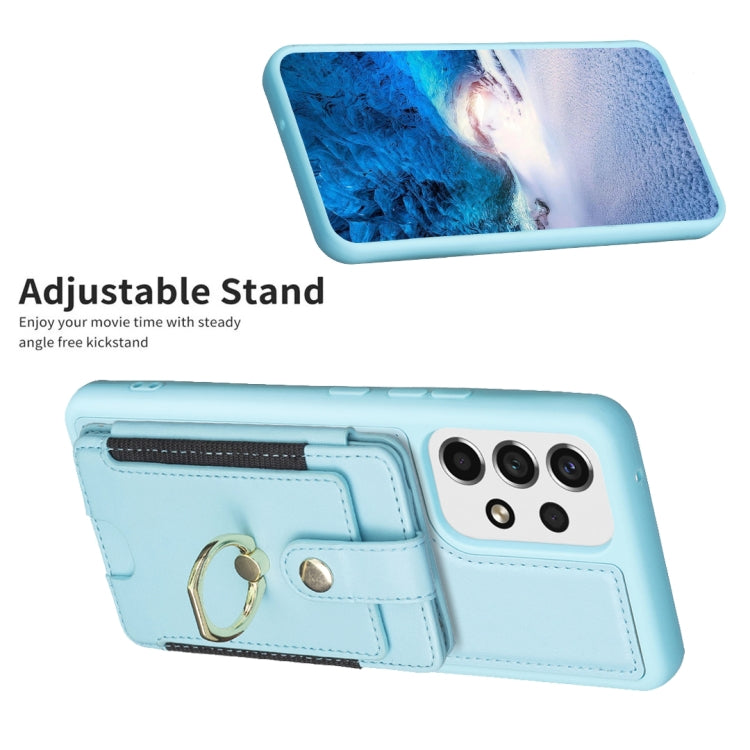Para Samsung Galaxy A13 5G / 4G BF27 Anillo de metal Bolsa de tarjeta Titular de la caja del teléfono (Azul)