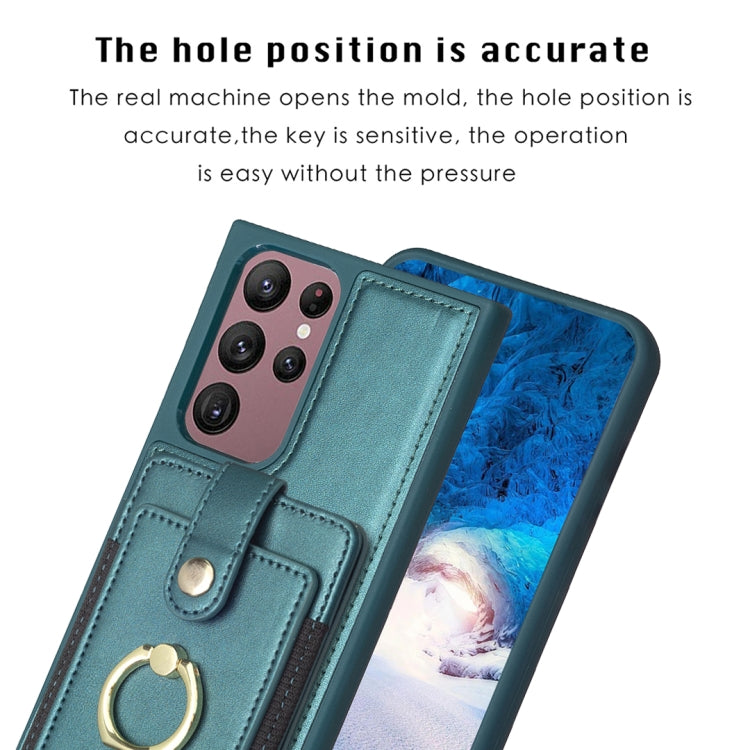 Para Samsung Galaxy S22 Ultra 5G BF27 Anillo de metal Tarjeta Bolsa Titular Caja del teléfono (Verde)