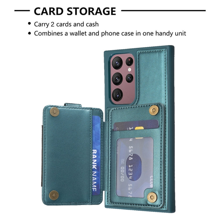 Para Samsung Galaxy S22 Ultra 5G BF27 Anillo de metal Tarjeta Bolsa Titular Caja del teléfono (Verde)