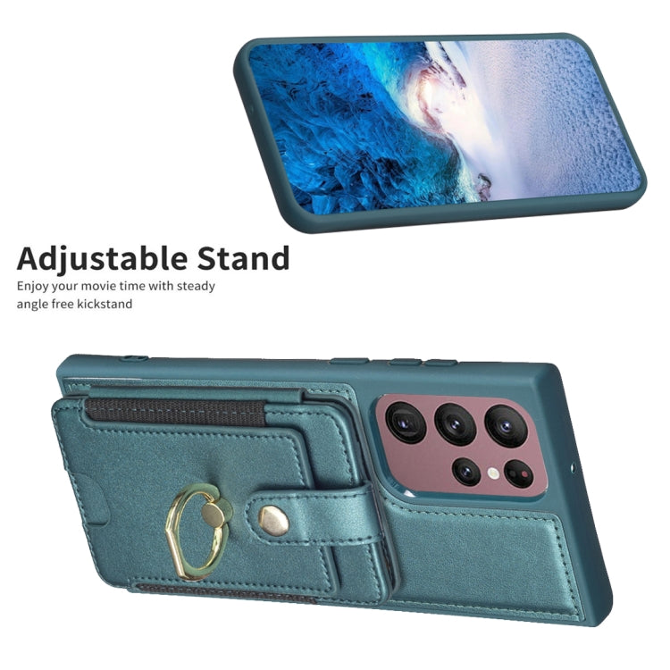 Para Samsung Galaxy S22 Ultra 5G BF27 Anillo de metal Tarjeta Bolsa Titular Caja del teléfono (Verde)