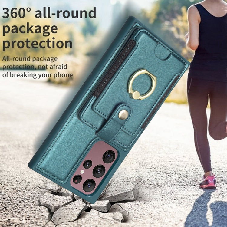Para Samsung Galaxy S22 Ultra 5G BF27 Anillo de metal Tarjeta Bolsa Titular Caja del teléfono (Verde)