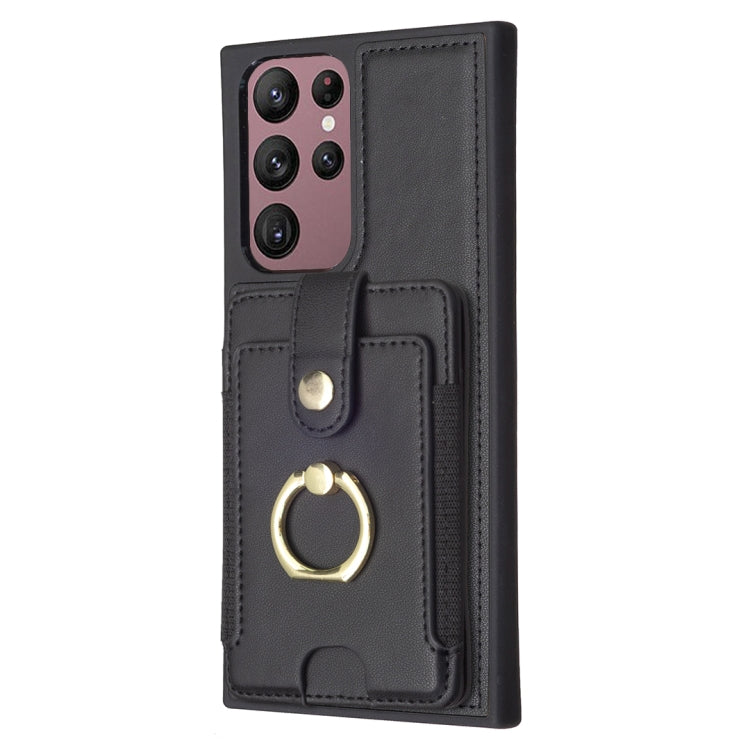 Para Samsung Galaxy S22 Ultra 5G BF27 Anillo de metal Tarjeta Bolsa Titular Caja del teléfono (Negro)