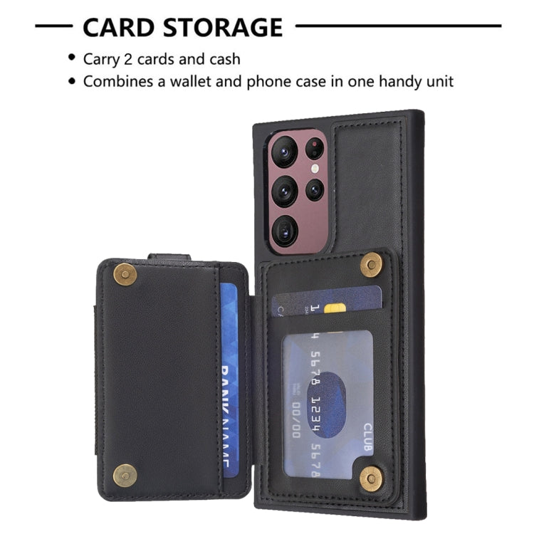 Para Samsung Galaxy S22 Ultra 5G BF27 Anillo de metal Tarjeta Bolsa Titular Caja del teléfono (Negro)
