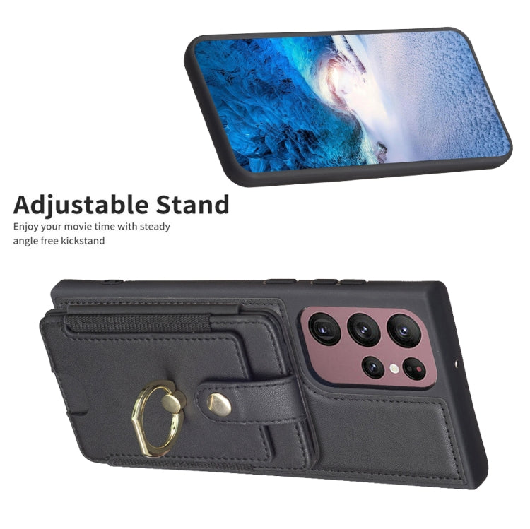 Para Samsung Galaxy S22 Ultra 5G BF27 Anillo de metal Tarjeta Bolsa Titular Caja del teléfono (Negro)