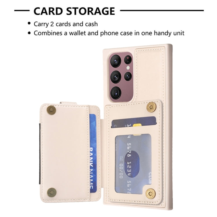 Para Samsung Galaxy S22 Ultra 5G BF27 Anillo de metal Bolsa de tarjeta Titular de la caja del teléfono (Beige)