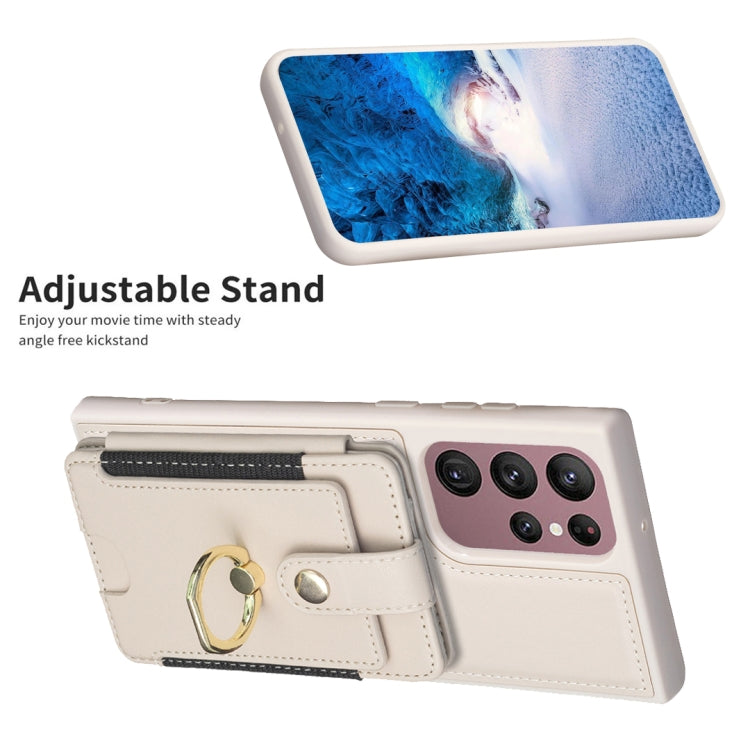 Para Samsung Galaxy S22 Ultra 5G BF27 Anillo de metal Bolsa de tarjeta Titular de la caja del teléfono (Beige)