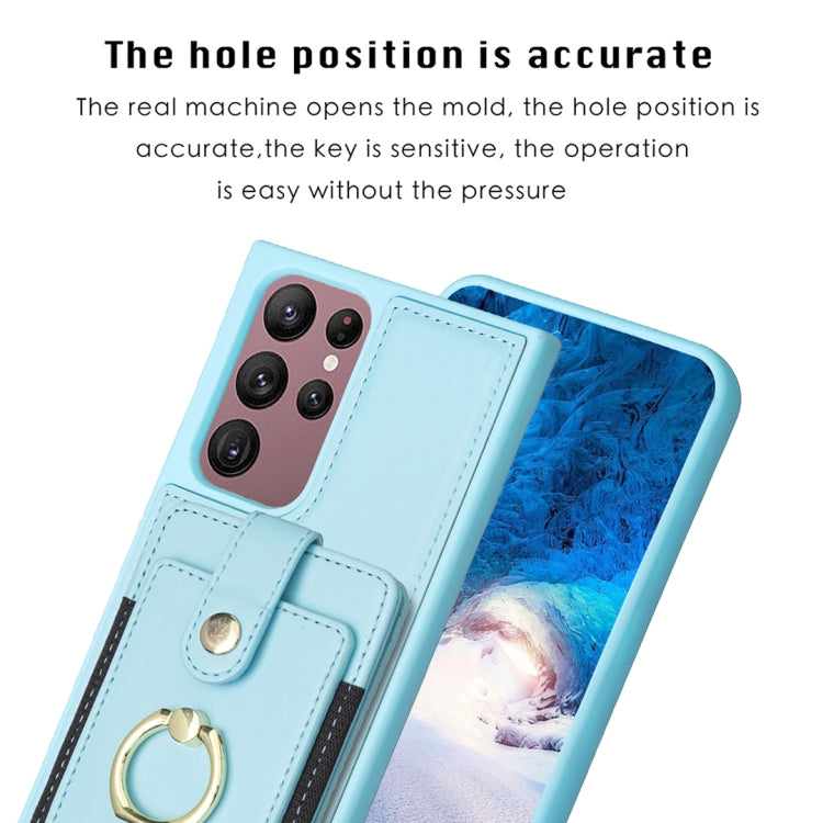 Para Samsung Galaxy S22 Ultra 5G BF27 Anillo de metal Tarjeta Bolsa Titular Caja del teléfono (Azul)