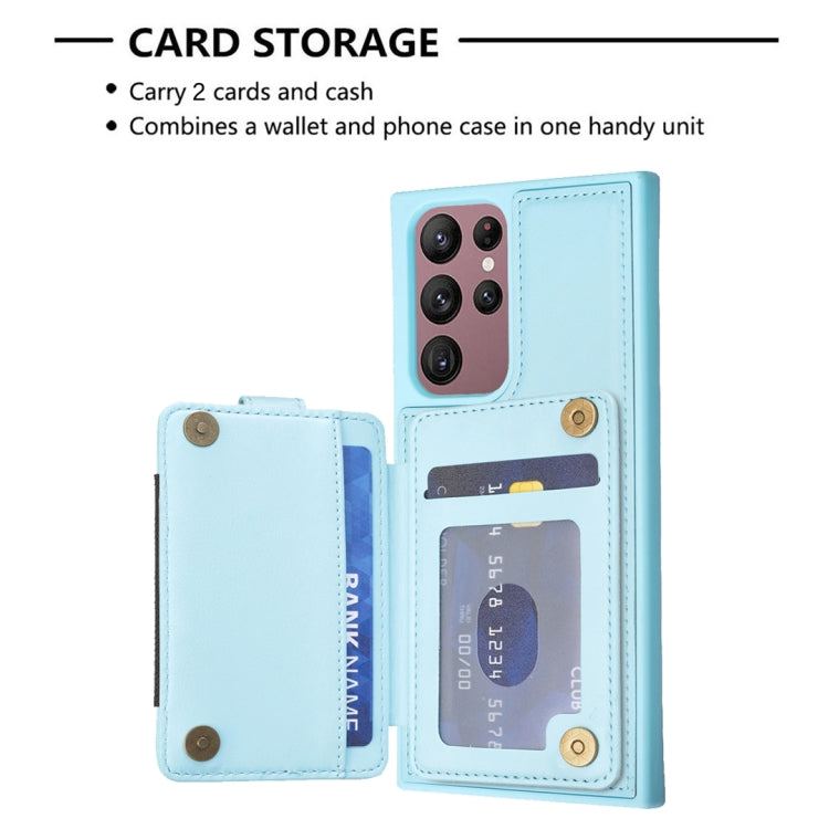 Para Samsung Galaxy S22 Ultra 5G BF27 Anillo de metal Tarjeta Bolsa Titular Caja del teléfono (Azul)