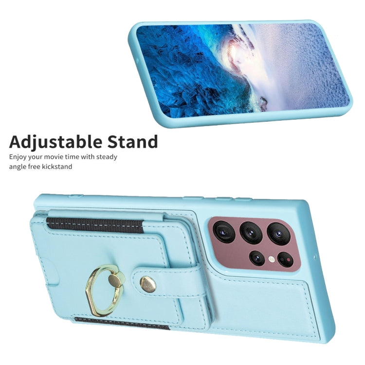 Para Samsung Galaxy S22 Ultra 5G BF27 Anillo de metal Tarjeta Bolsa Titular Caja del teléfono (Azul)