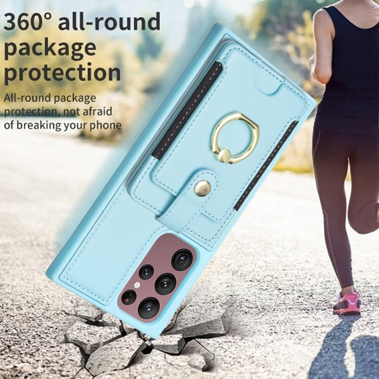 Para Samsung Galaxy S22 Ultra 5G BF27 Anillo de metal Tarjeta Bolsa Titular Caja del teléfono (Azul)