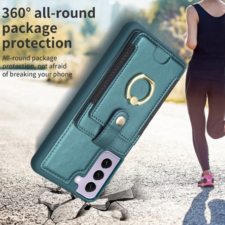 Para Samsung Galaxy S22+ 5G BF27 Anillo de metal Tarjeta Bolsa Titular Caja del teléfono (Verde)