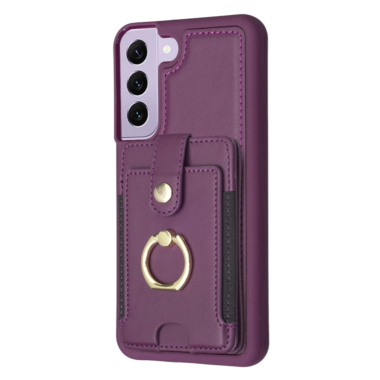 Para Samsung Galaxy S22+ 5G BF27 Funda para teléfono con soporte para tarjeta de anillo de metal (púrpura oscuro)