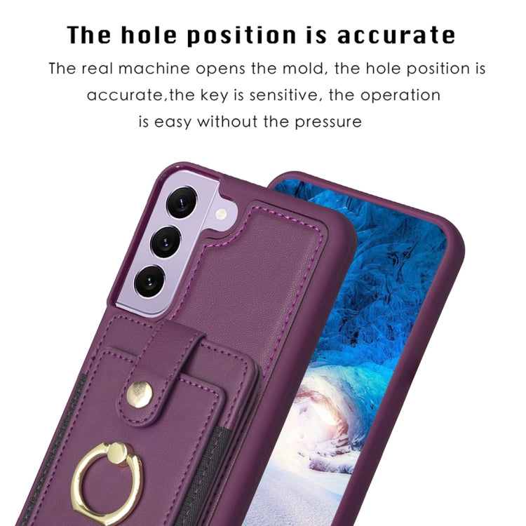 Para Samsung Galaxy S22+ 5G BF27 Funda para teléfono con soporte para tarjeta de anillo de metal (púrpura oscuro)