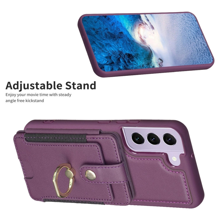 Para Samsung Galaxy S22+ 5G BF27 Funda para teléfono con soporte para tarjeta de anillo de metal (púrpura oscuro)
