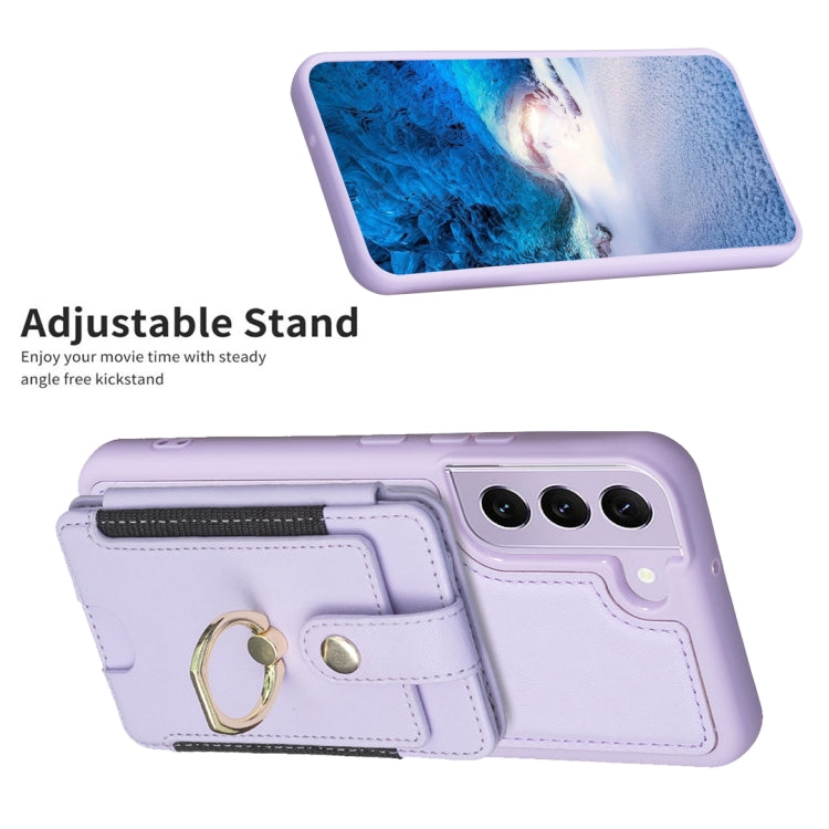 Para Samsung Galaxy S22+ 5G BF27 Funda para teléfono con soporte para tarjeta de anillo de metal (púrpura)