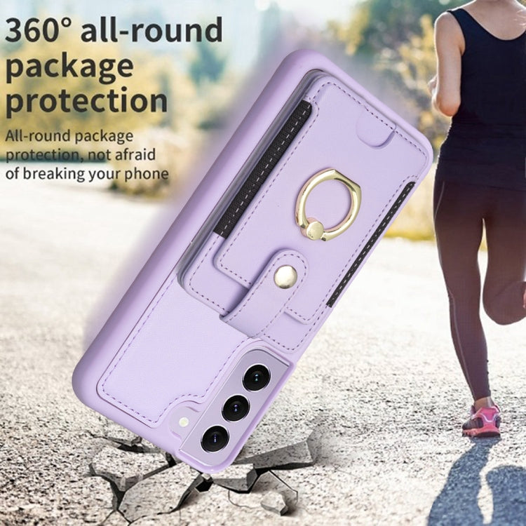 Para Samsung Galaxy S22+ 5G BF27 Funda para teléfono con soporte para tarjeta de anillo de metal (púrpura)