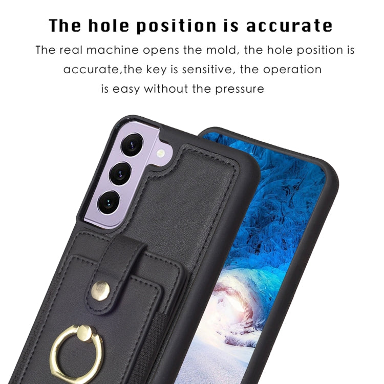Para Samsung Galaxy S21 FE 5G BF27 Anillo de metal Tarjeta Bolsa Titular Caja del teléfono (Negro)