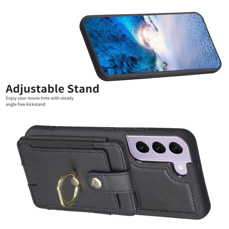 Para Samsung Galaxy S21 FE 5G BF27 Anillo de metal Tarjeta Bolsa Titular Caja del teléfono (Negro)