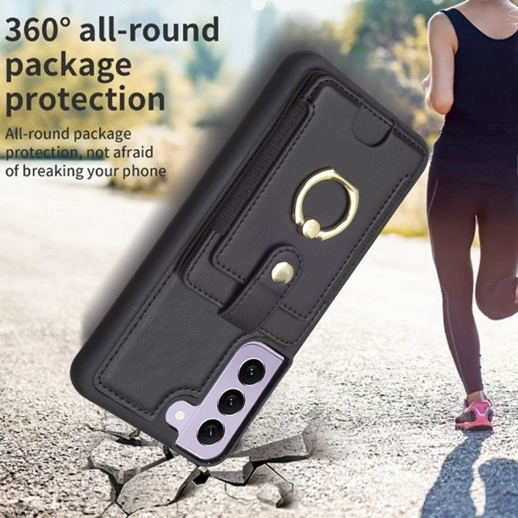 Para Samsung Galaxy S21 FE 5G BF27 Anillo de metal Tarjeta Bolsa Titular Caja del teléfono (Negro)