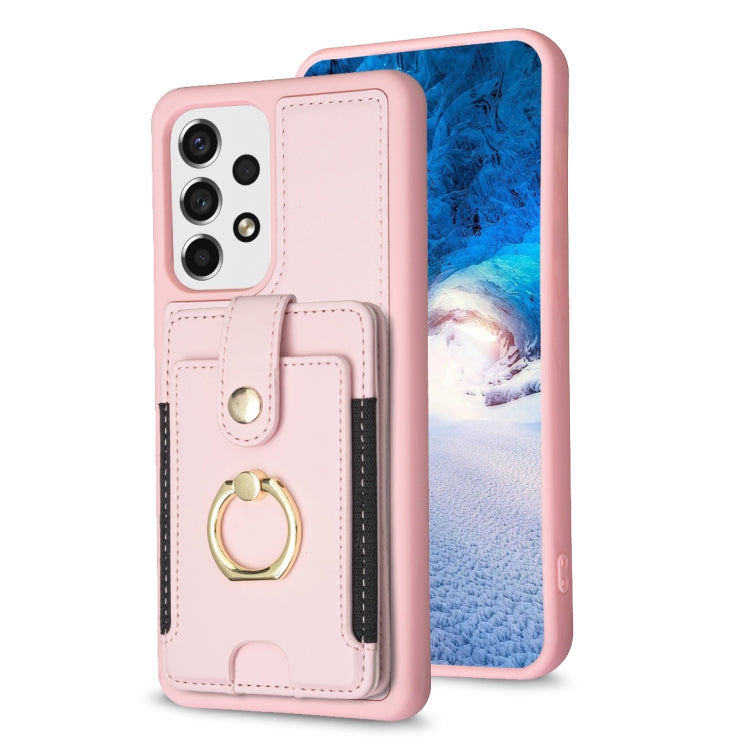 Para Samsung Galaxy A52 5G / 4G BF27 Funda para teléfono con soporte para tarjeta de anillo de metal (rosa)